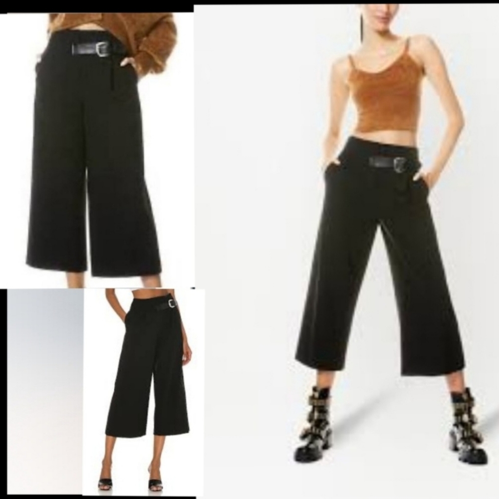 Alice + Olivia Black Belt Tab Crop Wide Leg Pants Size 8